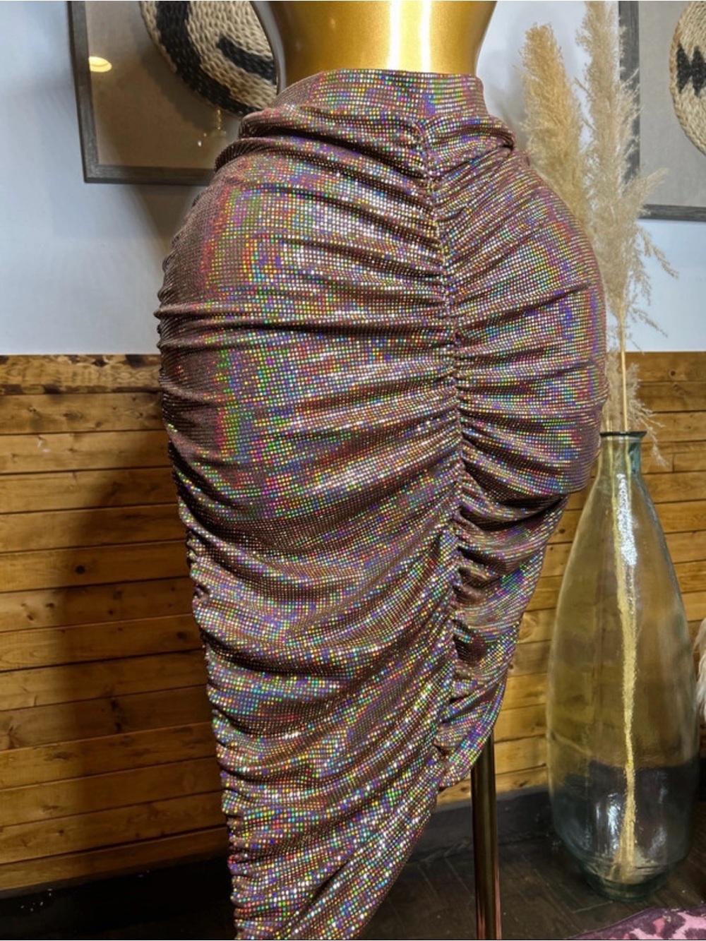 ATHENA PLUS SIZE GOLD RUCHED BELOW THE KNEE SKIRT